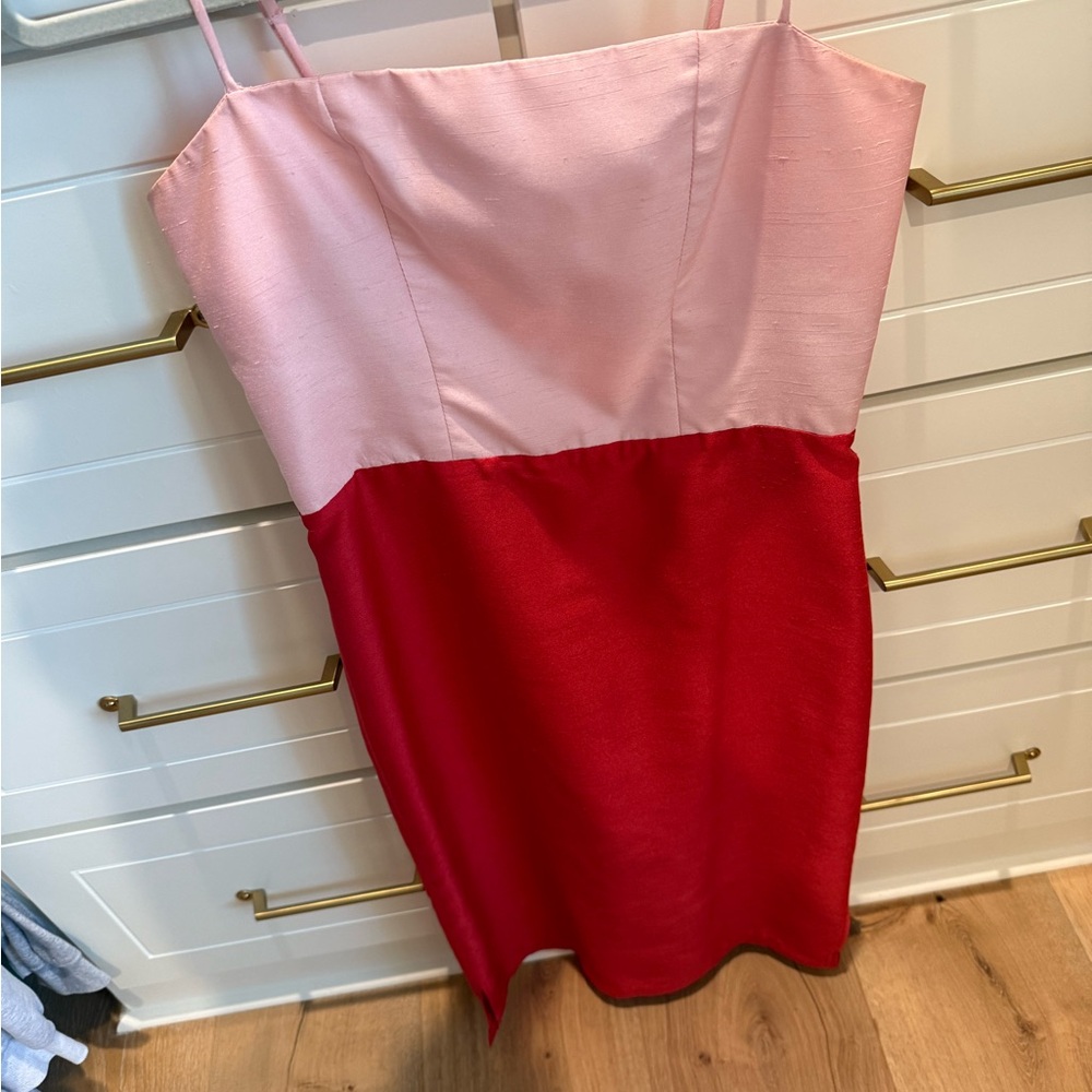 STAUD Pink and Red Satin Fabric